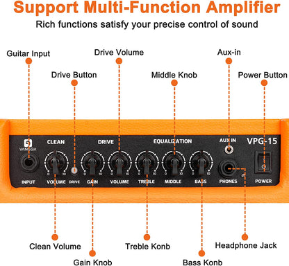 Vangoa Electric Guitar Amp 15W Orange