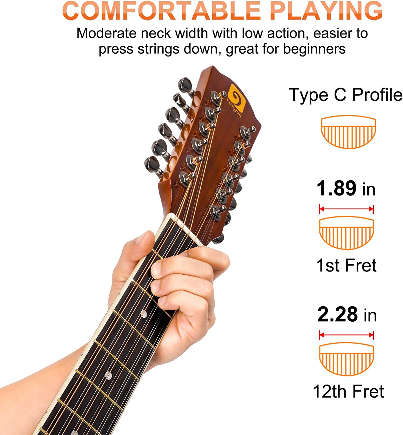 Vangoa 12 String Acoustic Electric Guitar Natural