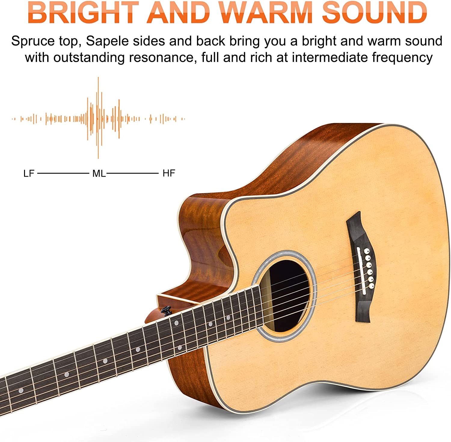 Vangoa Acoustic Guitar Kit for Beginner 41 Inch Cutaway Right Hand