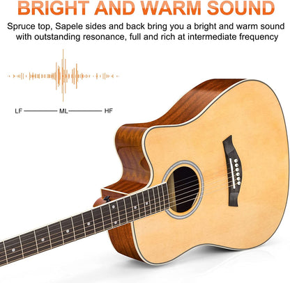 Vangoa Acoustic Guitar Kit for Beginner 41 Inch Cutaway Right Hand