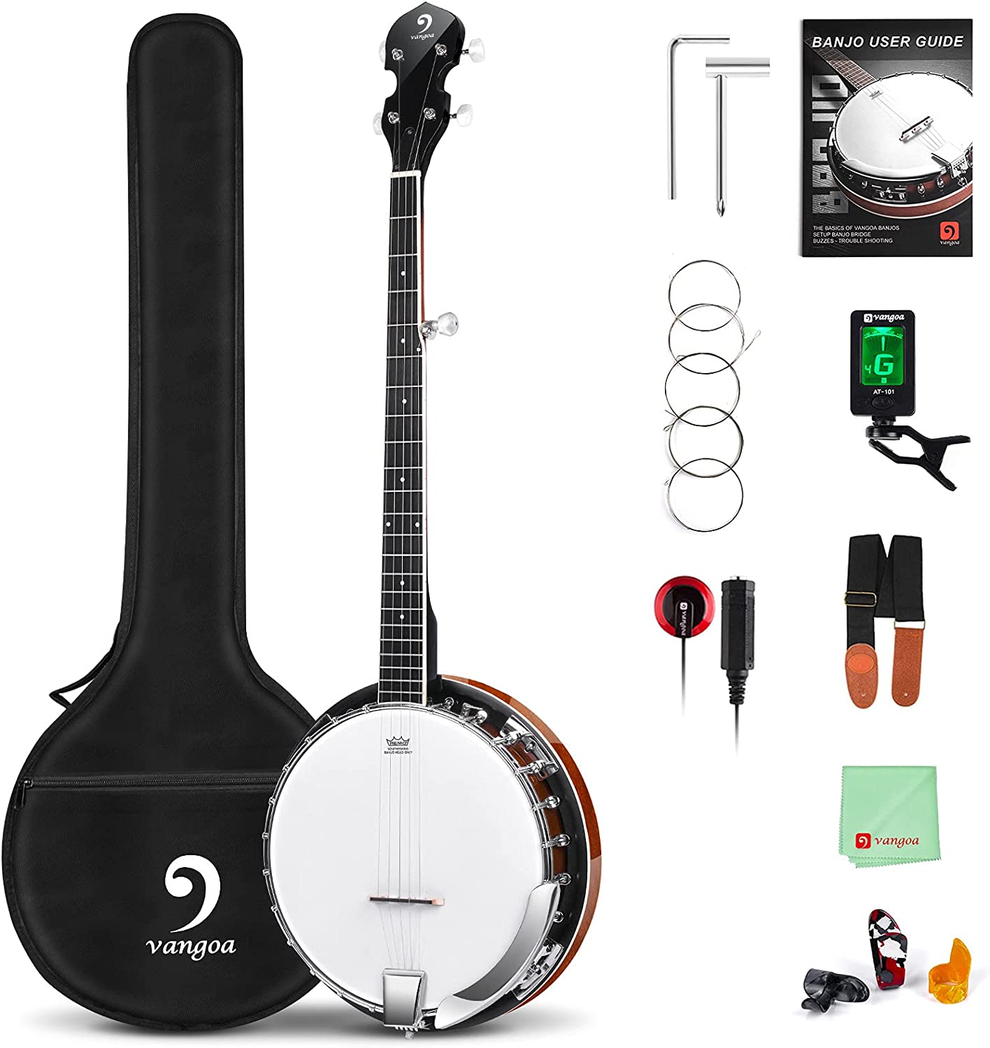 Vangoa LEFT HANDED Banjo 5 String with Resonator Mahogany Open Back 38