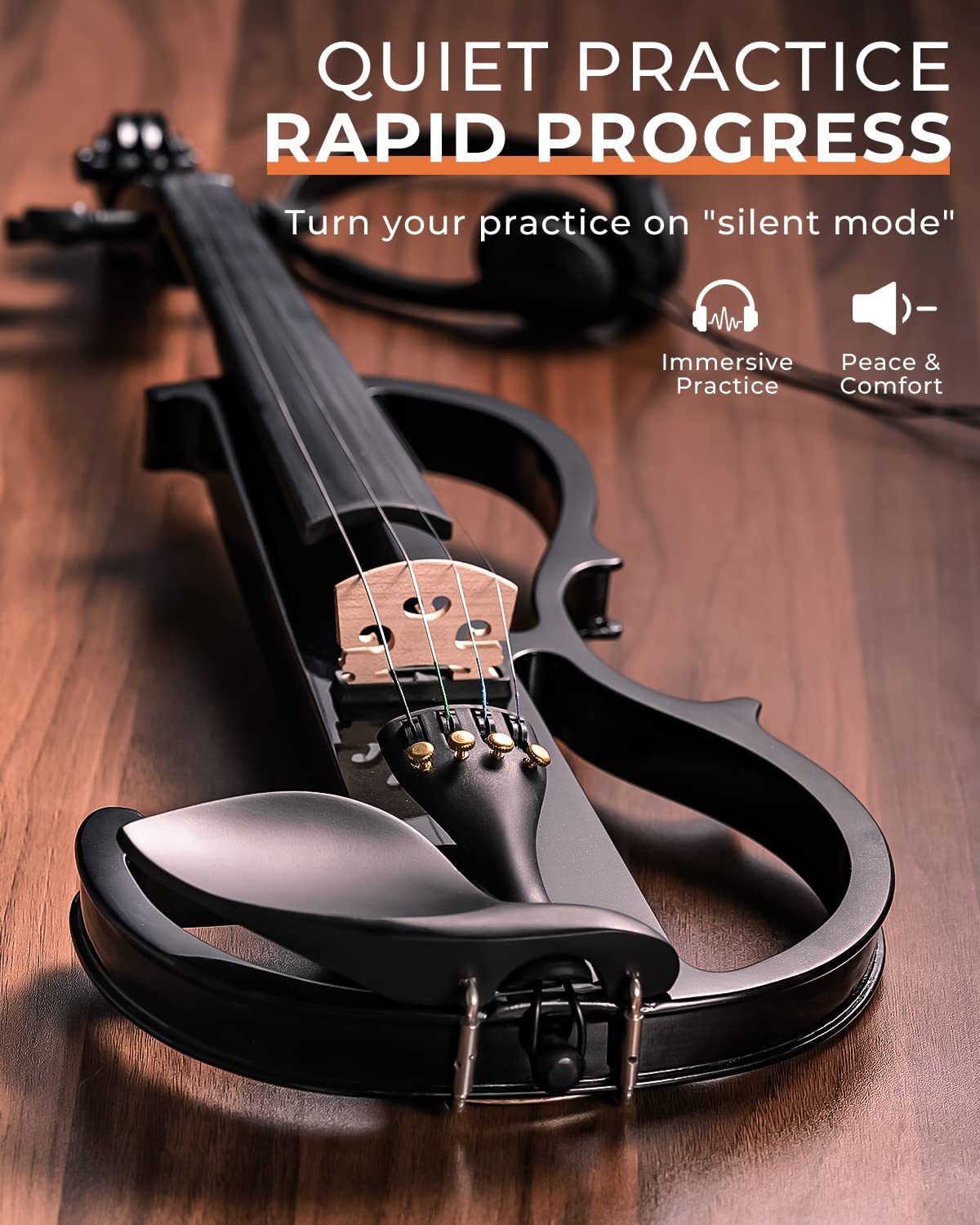 Violon électrique silencieux Vangoa 4/4 avec garnitures en ébène noir 
