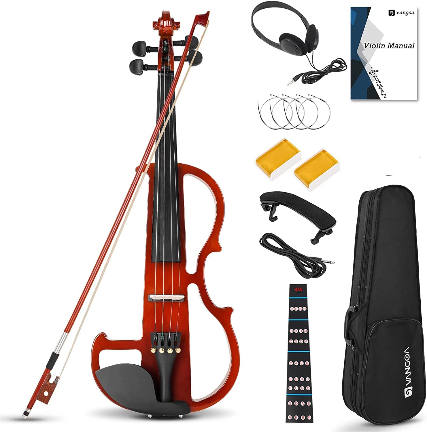 Violon électrique silencieux Vangoa 4/4, taille standard, pour débutants et enfants, en bois massif, kit de démarrage 