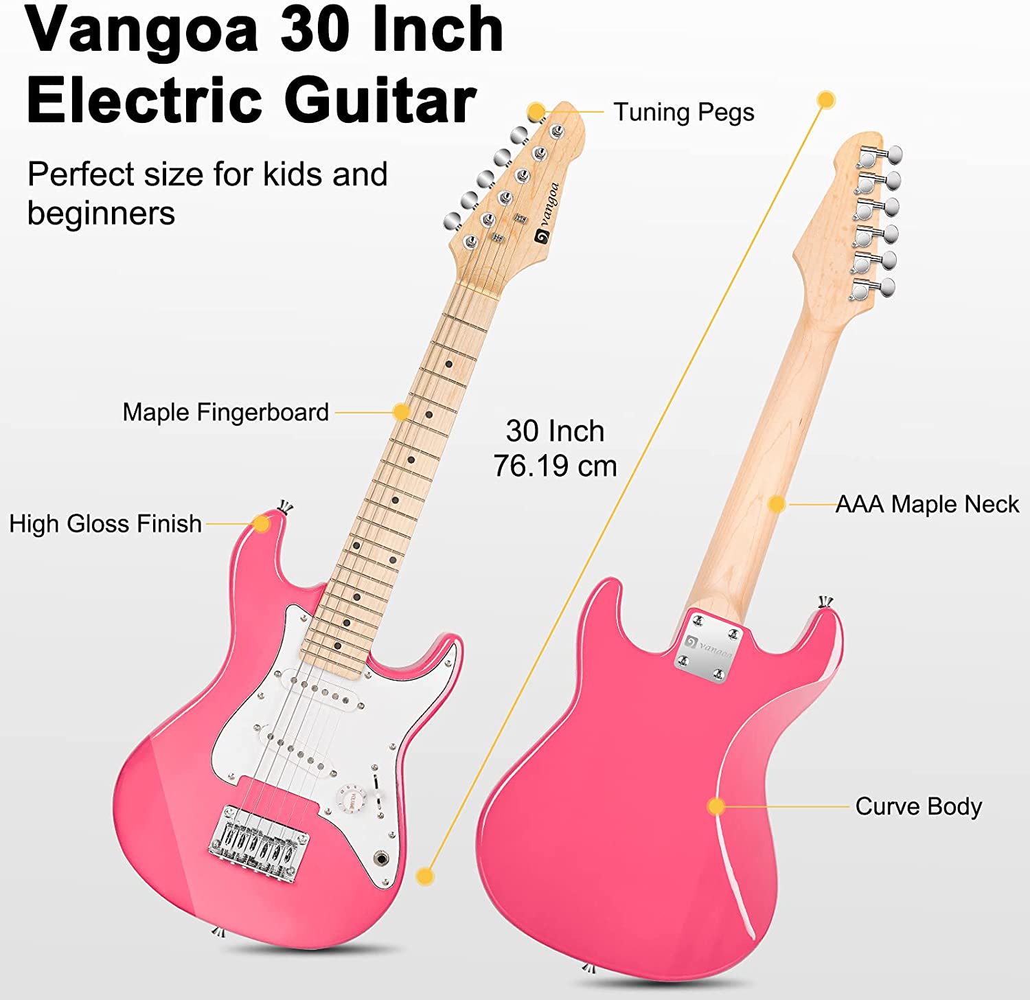 Vangoa 30 Inch Kids Electric Guitar with Digital Tuner Pink