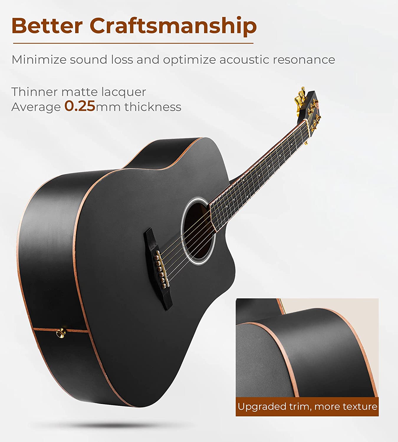 Vangoa VG-1 Matte Black Acoustic Guitar 41 Inch