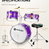 [🇺🇸]Vangoa 3-Piece 14 Inch Drum Kit Purple, Age 3-7