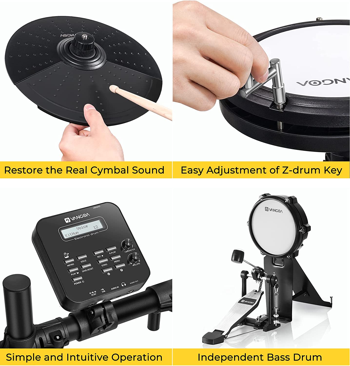 Vangoa VED-A200 8 Piece Electronic Drum Set for Beginner with 480 Sounds