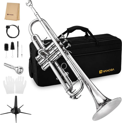 Vangoa VTB-1 Standard Bb Trumpet for Beginners with Valve Oil Silver