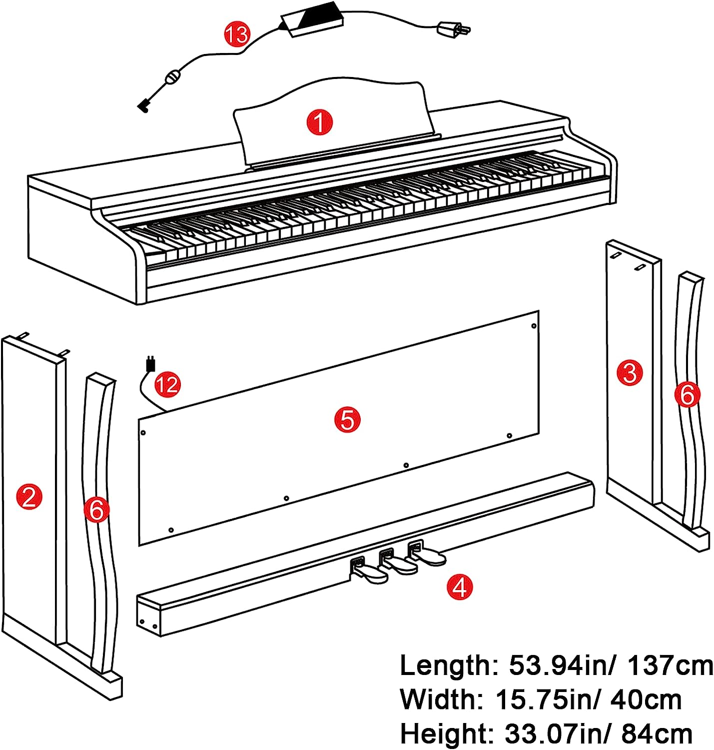 Vangoa VDP-H200 88 Key Weighted Digital Piano with Furniture Stand, Slide Key Cover White