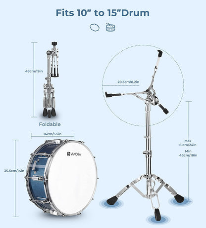 Vangoa Blue Snare Drum Set with Stand for Student 14"X 5.5"