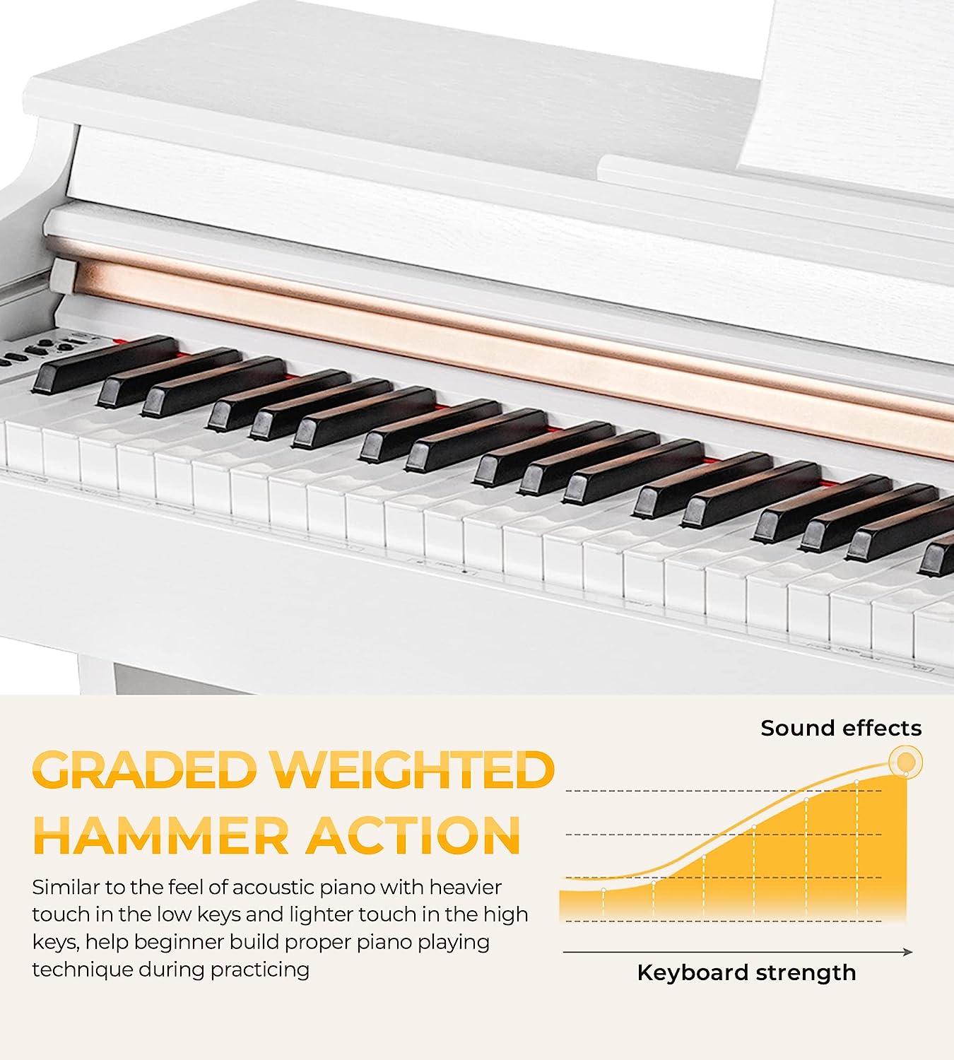 Vangoa VDP-H200 88 Key Weighted Digital Piano with Furniture Stand, Slide Key Cover White