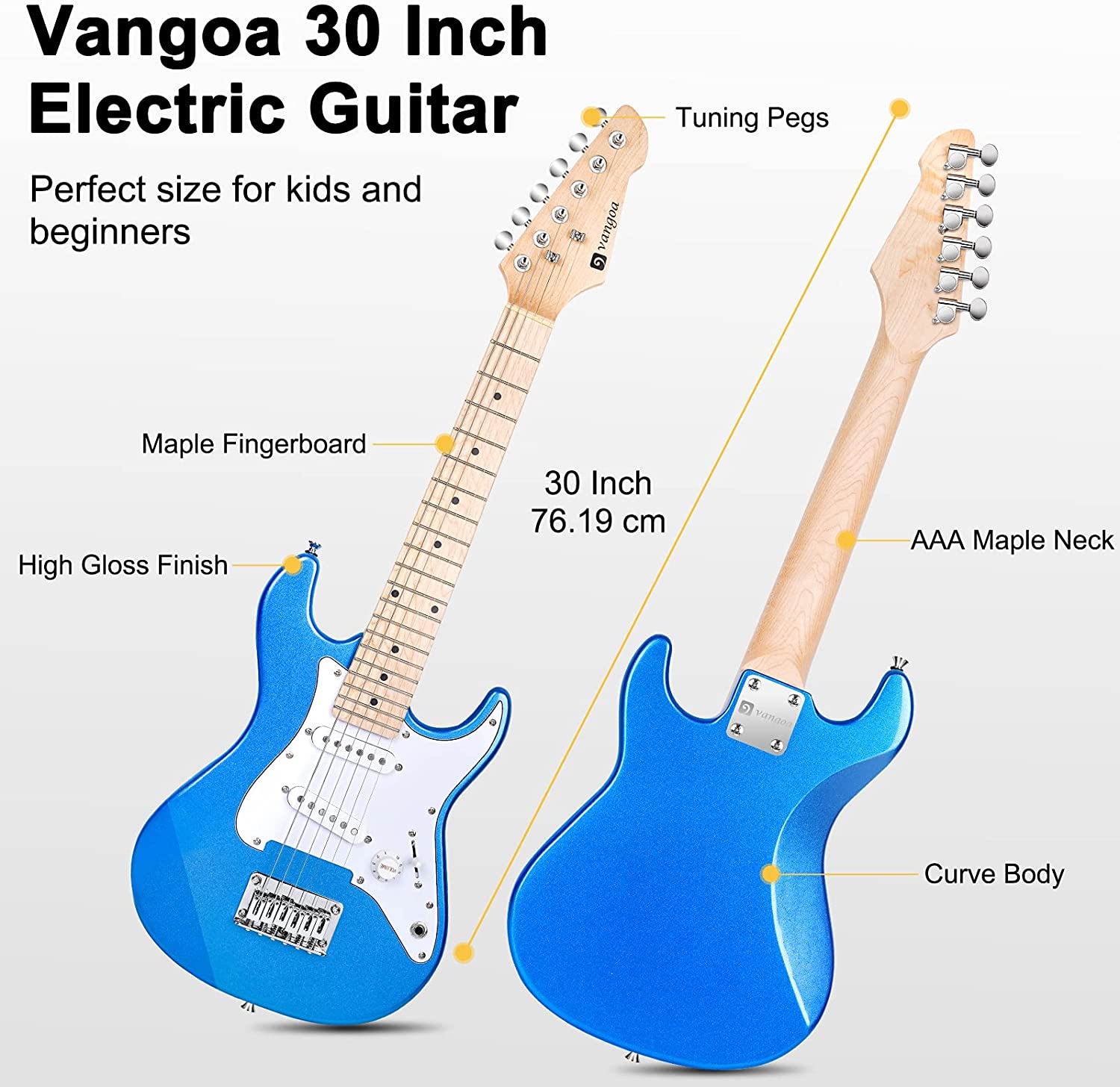 Vangoa 30 Inch Kids Electric Guitar with Digital Tuner Blue