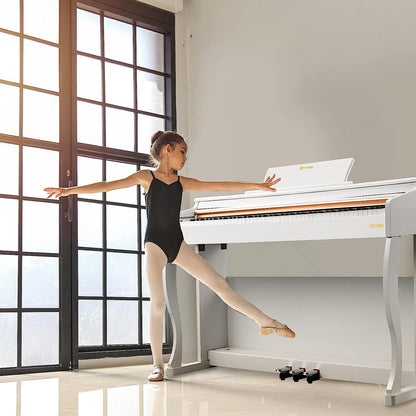 Vangoa VDP-H200 88 Key Weighted Digital Piano with Furniture Stand, Slide Key Cover White