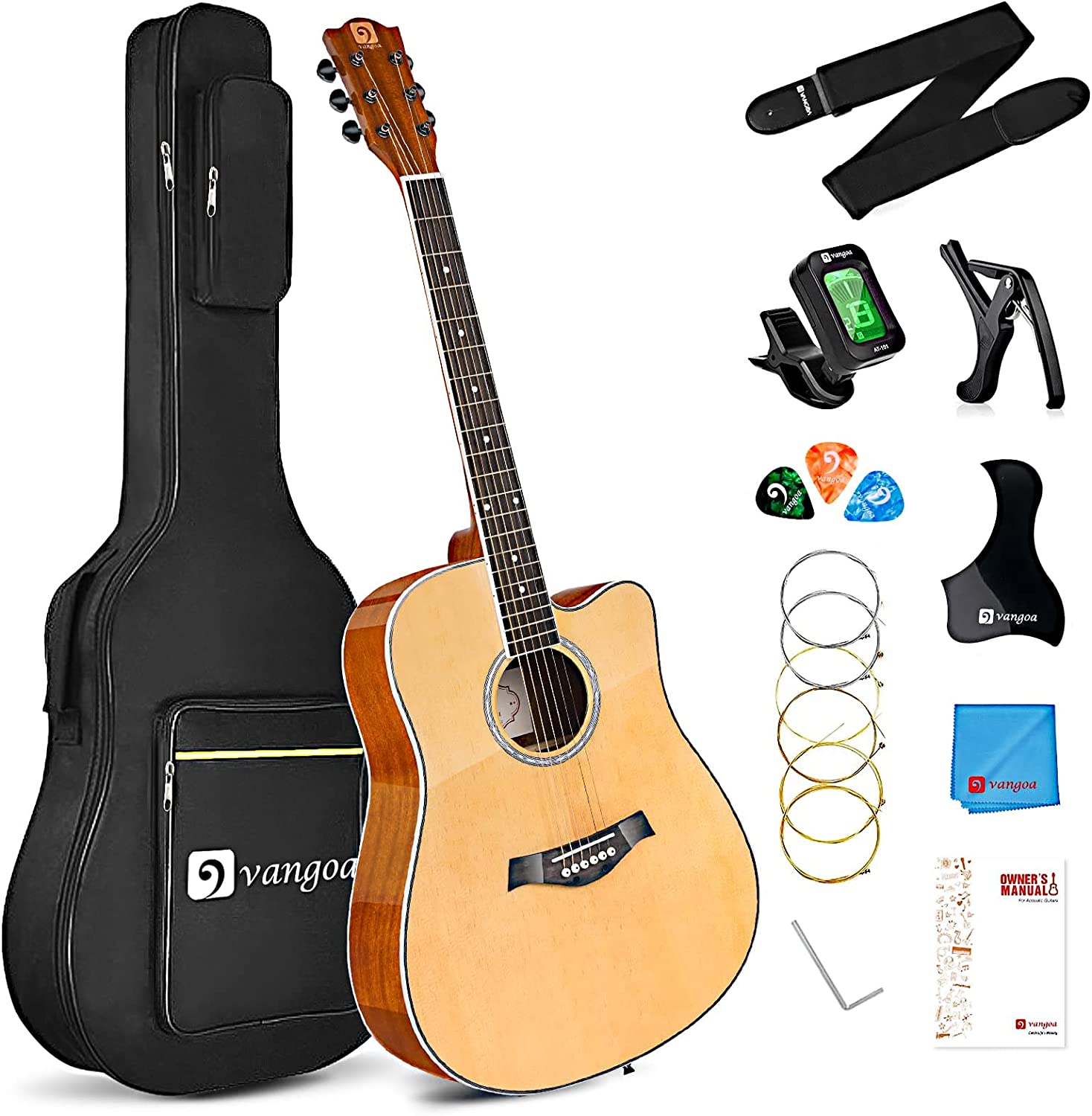 Vangoa Acoustic Guitar Kit for Beginner 41 Inch Cutaway Right Hand