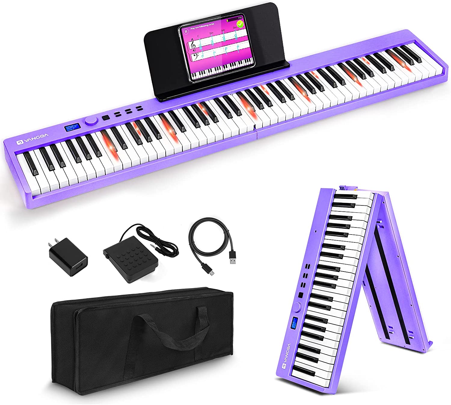 [🇺🇸🇬🇧🇩🇪🇫🇷🇮🇹🇪🇸]Vangoa VGD882 Folding Piano Keyboard Portable 88  Keys Purple