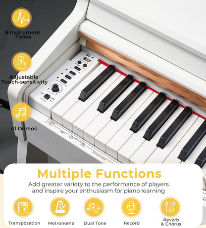 Vangoa VDP-H200 88 Key Weighted Digital Piano with Furniture Stand, Slide Key Cover White