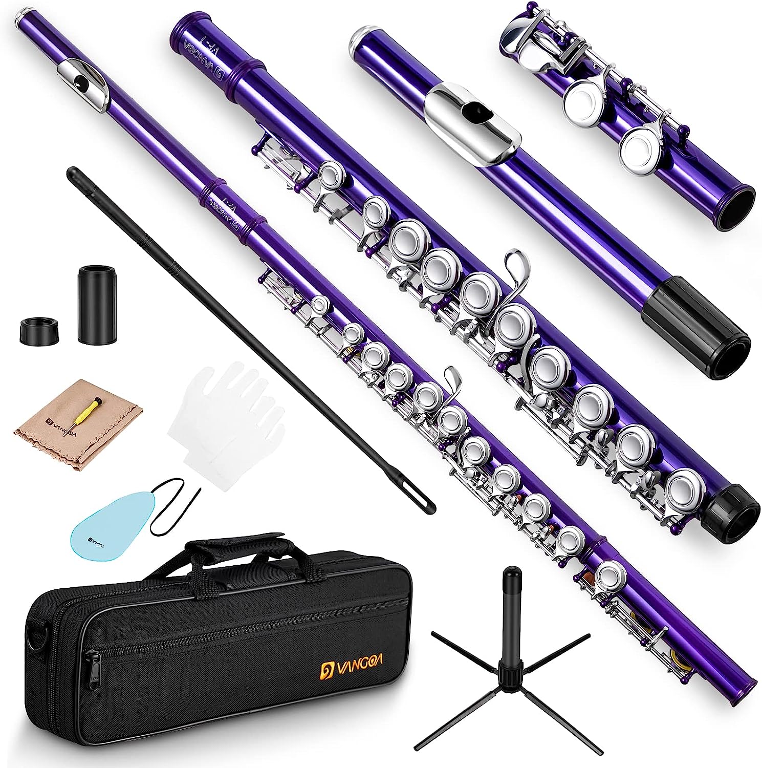 Vangoa Closed Hole C Flute for Beginners Kids Student 16 Keys Purple