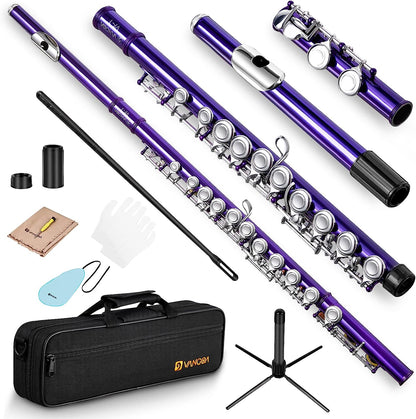 Vangoa Closed Hole C Flute for Beginners Kids Student 16 Keys Purple