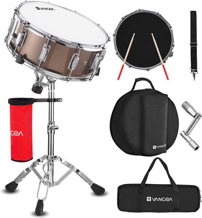 Vangoa Student Snare Drum Set with Stand Brown 14"X 5.5"