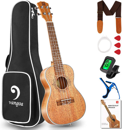 Vangoa VU403 Ukulele Concert Mahogany Bundle 23 inch Ukelele for Beginners Four String