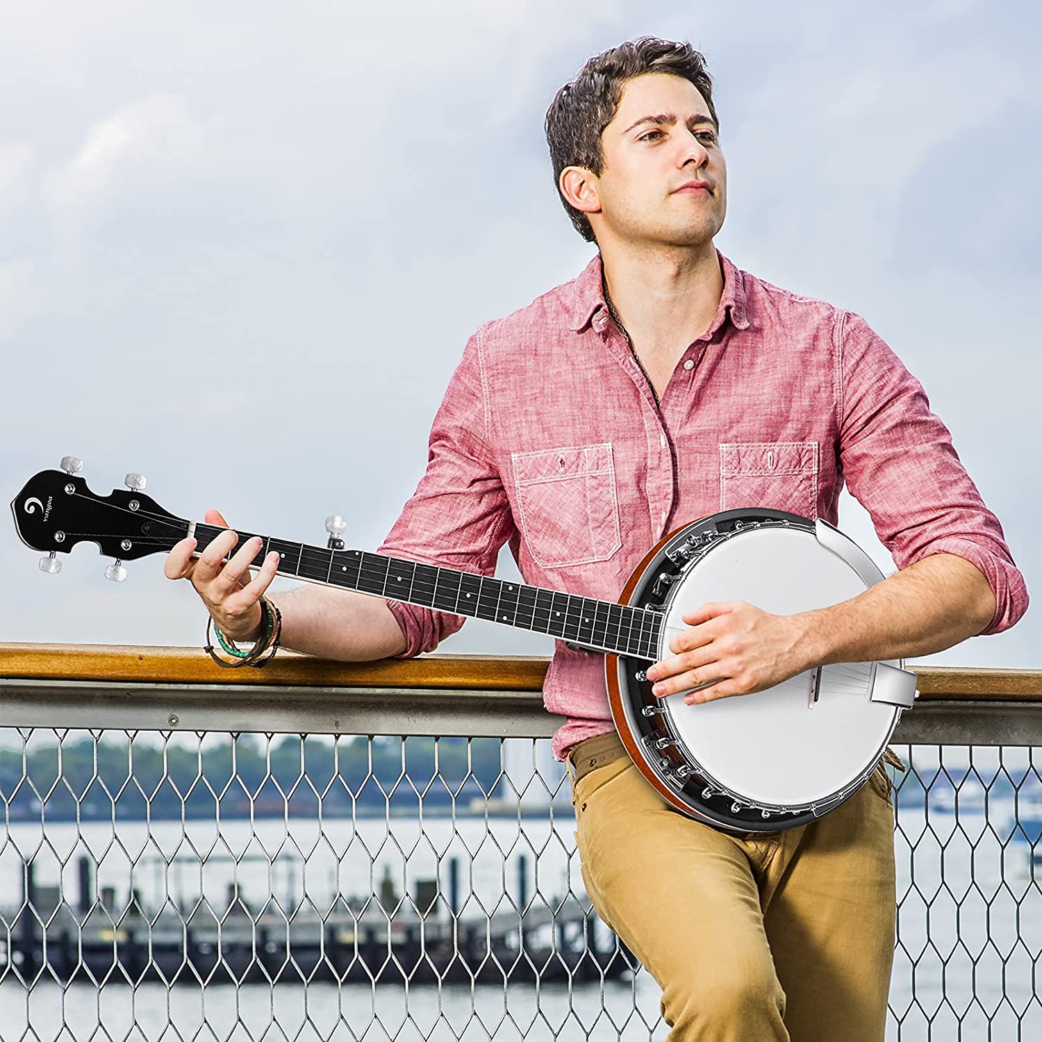 Vangoa LEFT HANDED Banjo 5 String with Resonator Mahogany Open Back 38