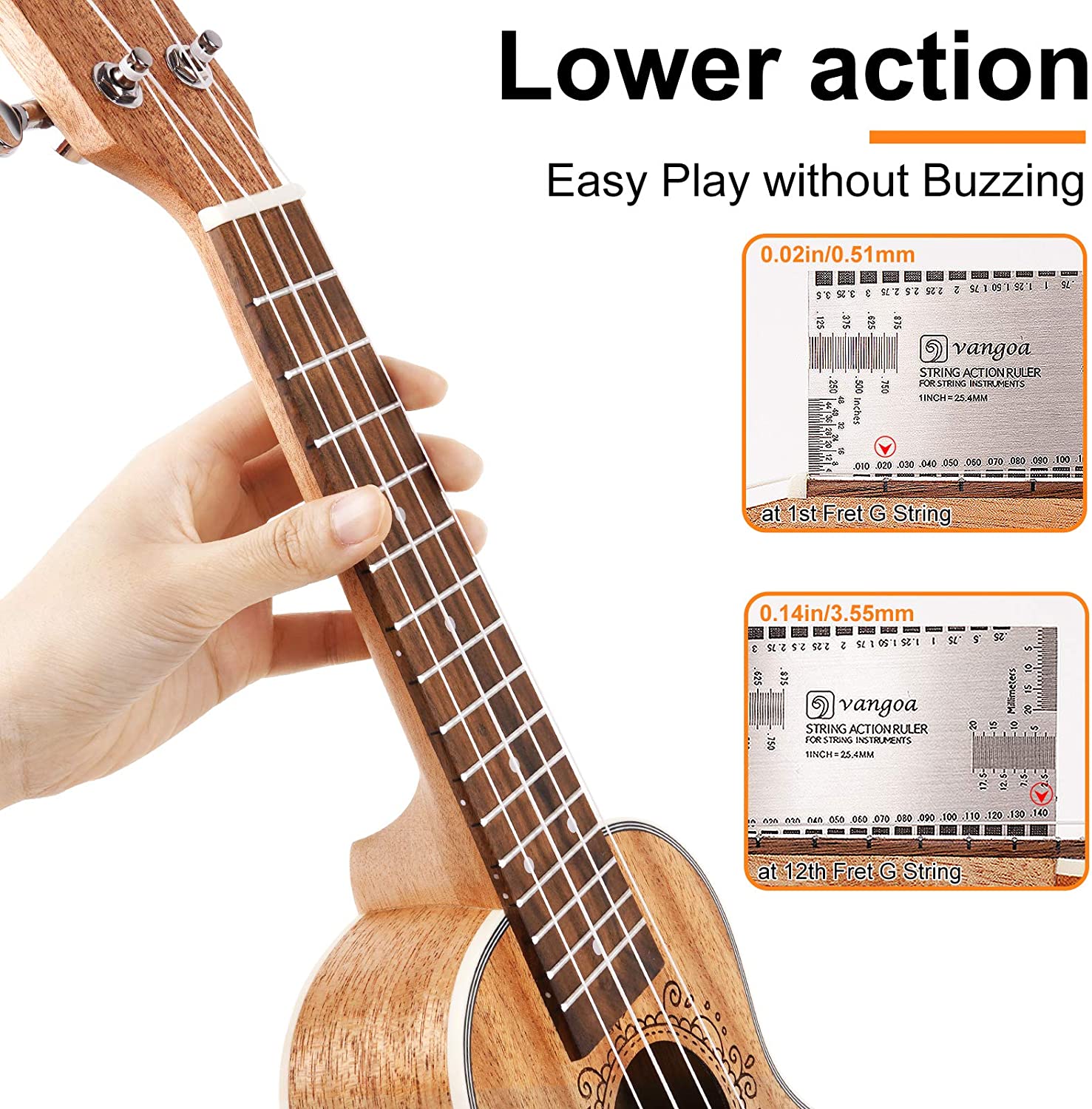Kit de démarrage pour ukulélé soprano Vangoa VU401 en acajou, 21 pouces, quatre cordes 