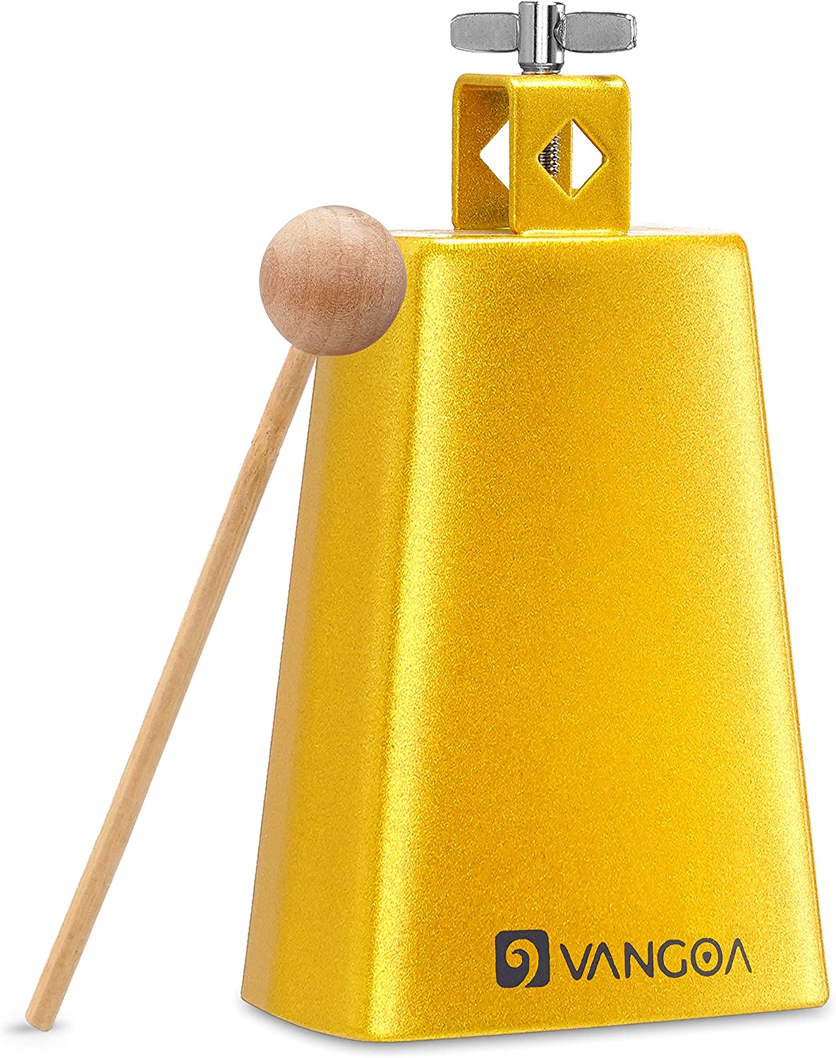 Vangoa 7 Inch Cow Bell With Mallet Beater Sticks Gold