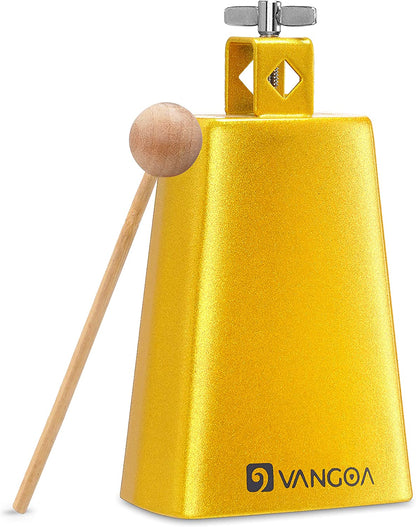 Vangoa 7 Inch Cow Bell With Mallet Beater Sticks Gold
