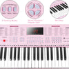 [ON SALE@🇩🇪🇫🇷🇮🇹🇪🇸]Vangoa Elektronische Klaviertastatur 61 Mini Tasten für Anfänger mit 3 Unterrichtsmodi, Mikrofon, 350 Töne, 350 Rhythmus, 30 Demo-Songs, Rosa
