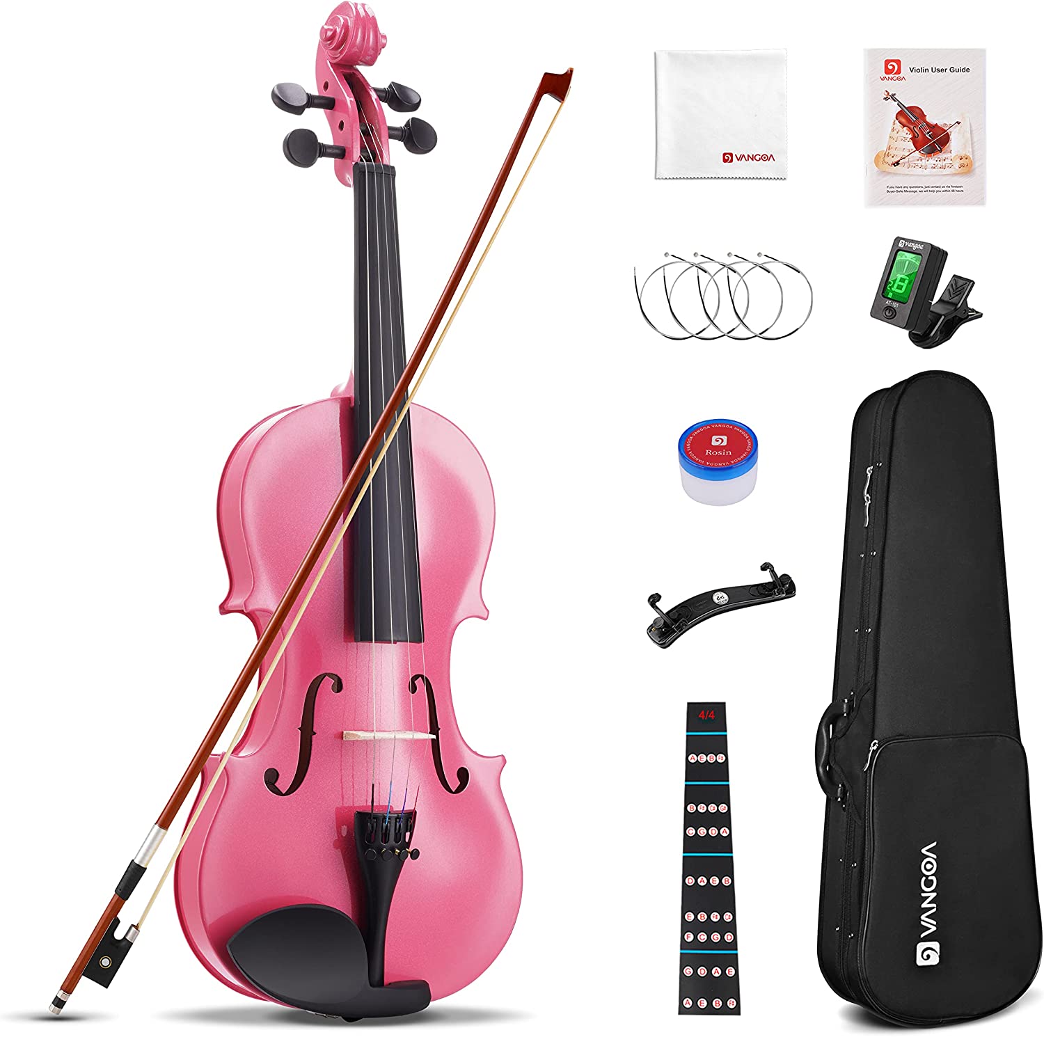 Vangoa Pink Violin Set 4/4 Full Size Acoustic Violin Fiddle for Beginners