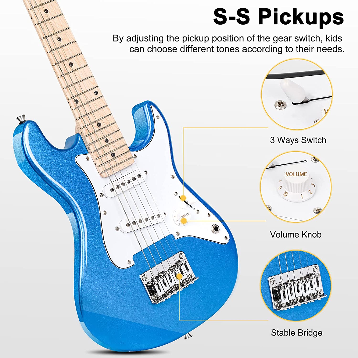 Vangoa 30 Inch Kids Electric Guitar with Digital Tuner Blue