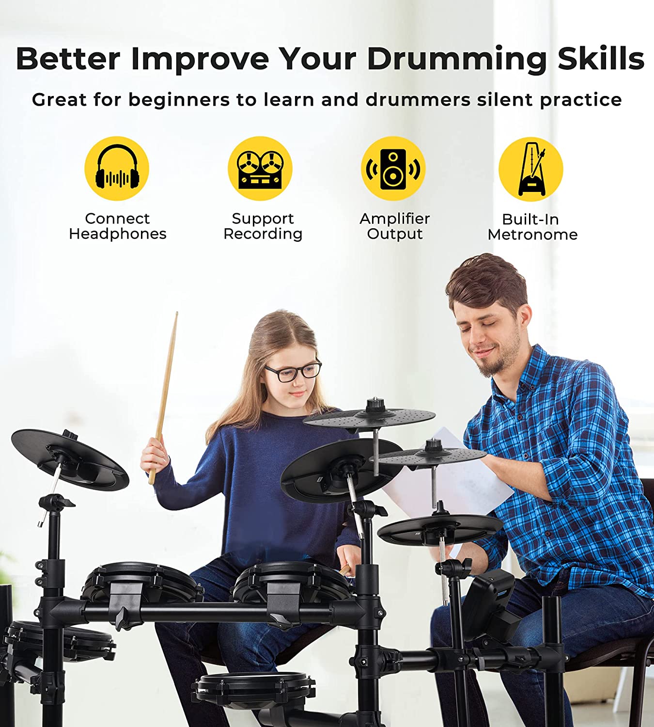Vangoa VED-A200 8 Piece Electronic Drum Set for Beginner with 480 Sounds