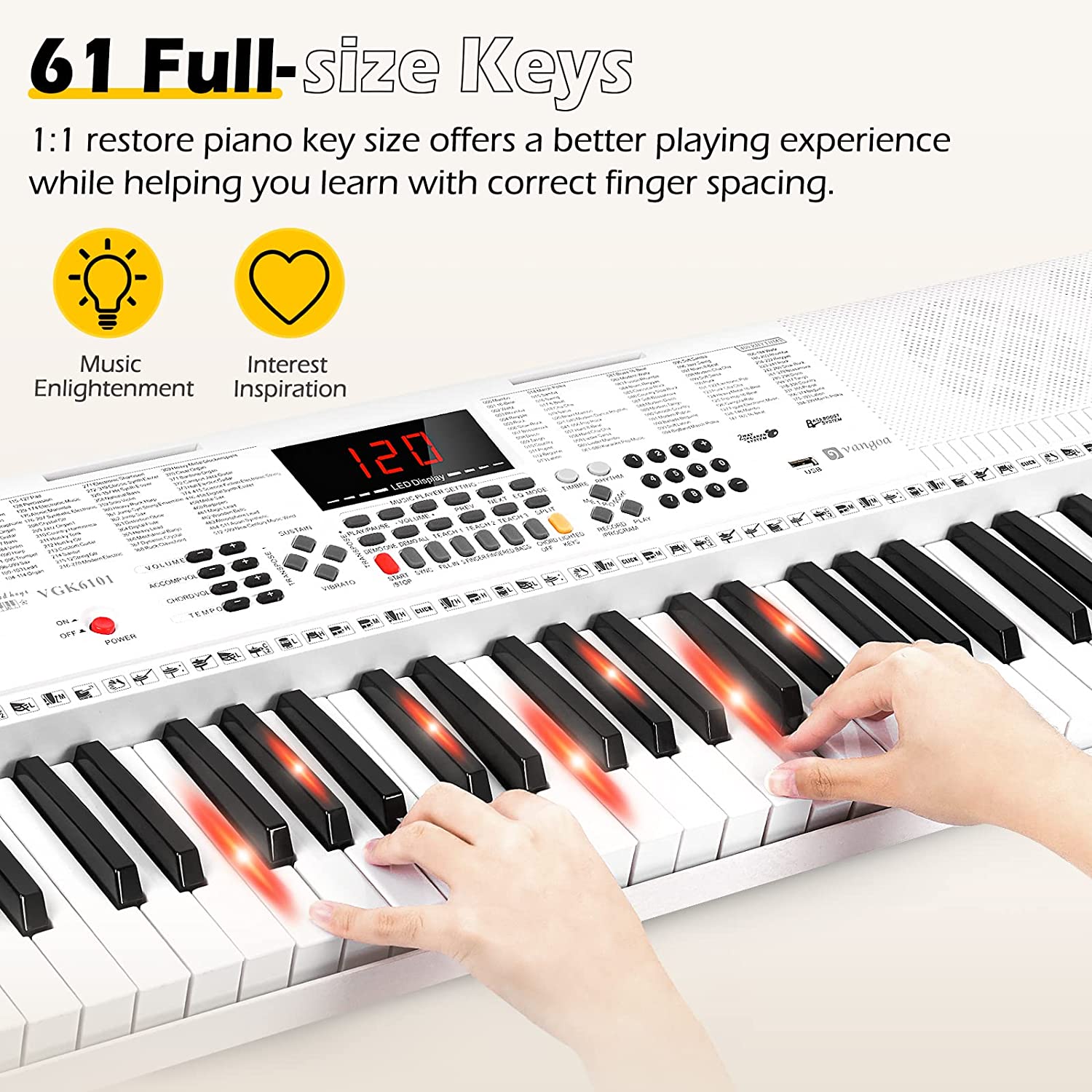 The Function Display of 61 Electric Key Piano Keyboard 