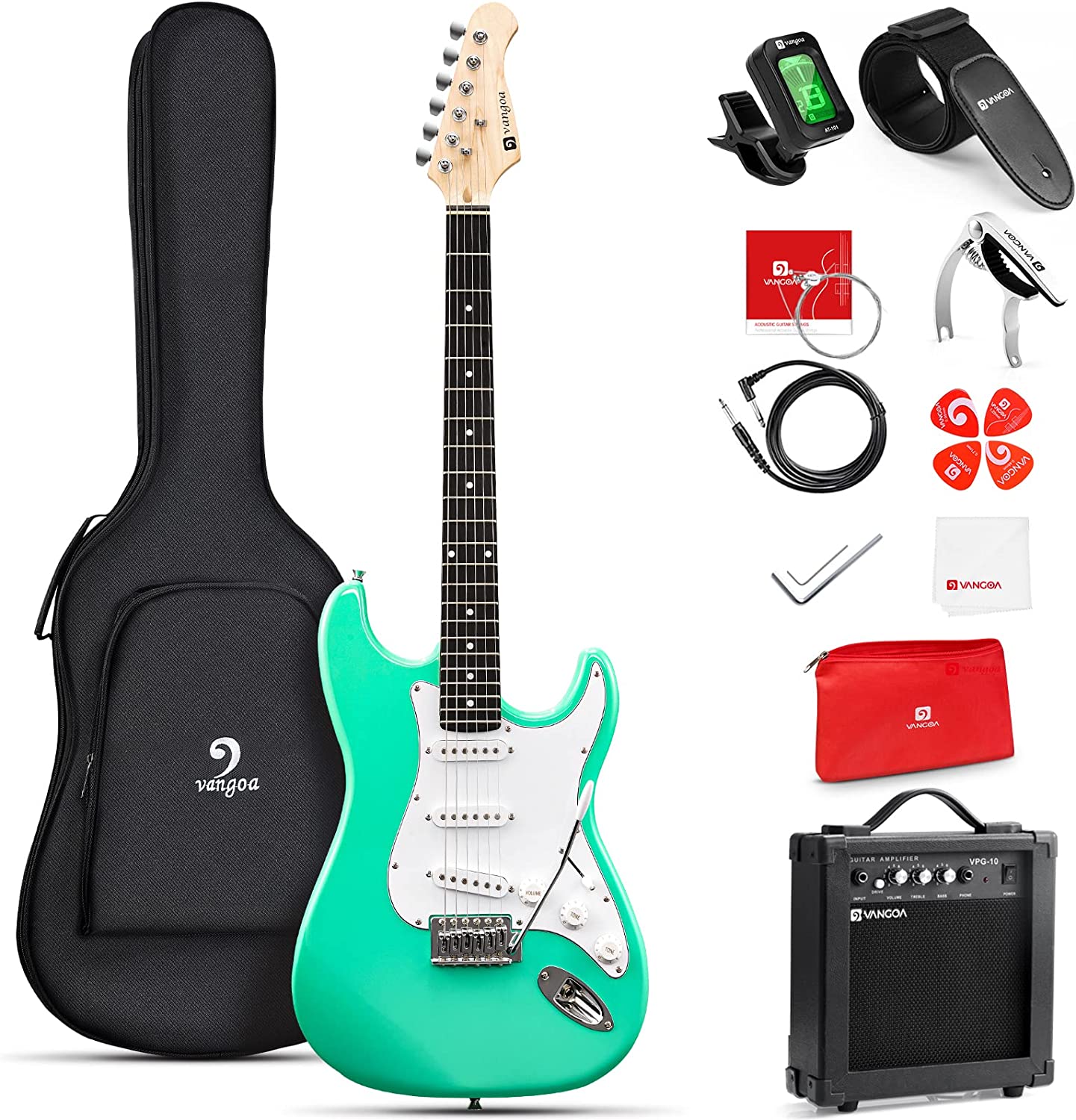 Vangoa 39 Inch Electric Guitar Beginner Kit Green