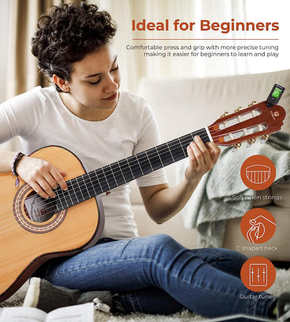 Classical Guitar 36" 3/4 Spanish Style Classical Guitarra, 36 Inch Nylon Strings Guitar Ideal for Beginner Teens Adults, Natural Spruce