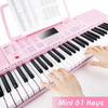 [ON SALE@🇩🇪🇫🇷🇮🇹🇪🇸]Vangoa Klaviertastatur 61 Mini Tasten Tragbare Elektronische Klaviertastatur, Klavier Keyboard Kinder mit Ständer & Mikrofon für Anfänger Jungen und Mädchen, Rosa