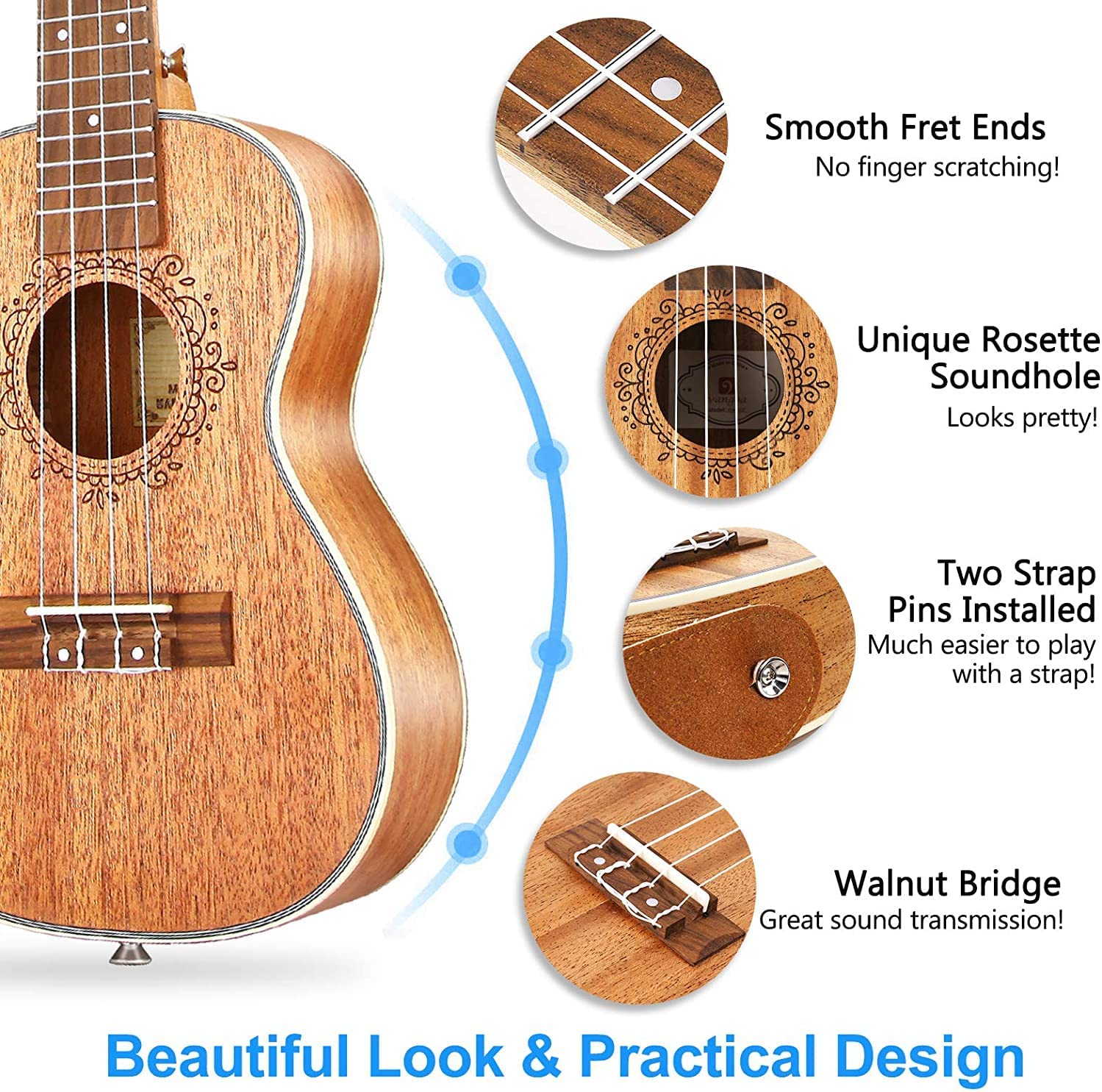 Vangoa Concert Ukulele with Equalizer Starter Kit 23 inch