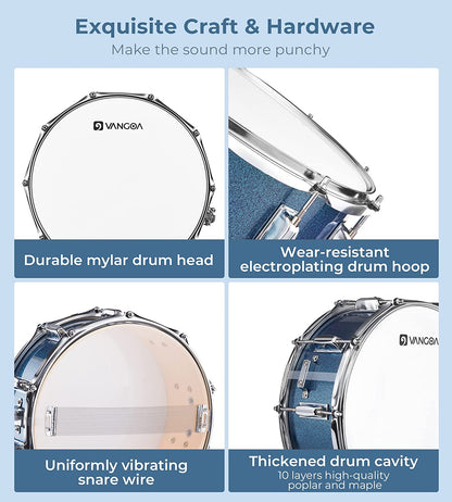 Vangoa Blue Snare Drum Set with Stand for Student 14"X 5.5"