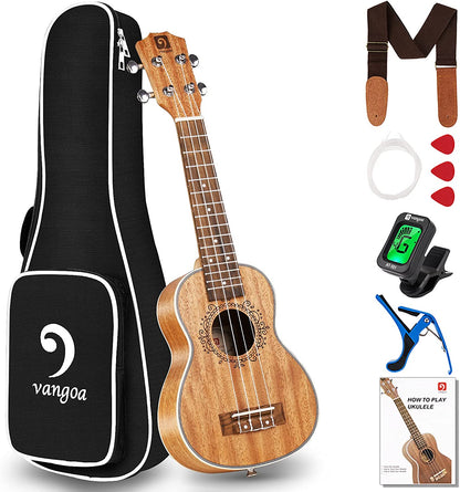 Kit de démarrage pour ukulélé soprano Vangoa VU401 en acajou, 21 pouces, quatre cordes 