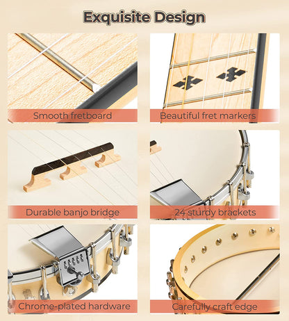Vangoa Banjo Open Back 5 String Full size