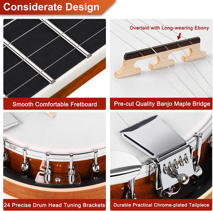 Vangoa Banjo 5 String Full Size 38 In