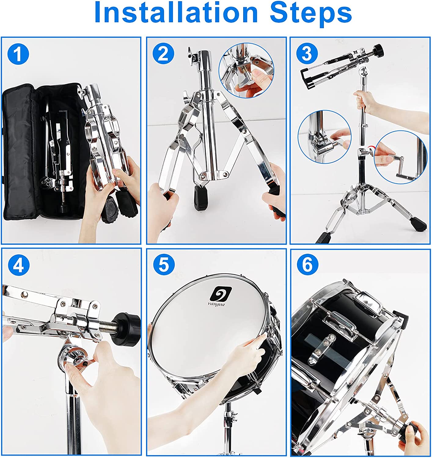 Vangoa Snare Drum Stand Adjustable Height with Carrying Bag Fit 10" to 15" Dia Drums
