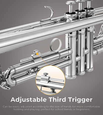 Vangoa VTB-1 Standard Bb Trumpet for Beginners with Valve Oil Silver