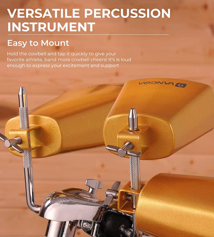 Vangoa 7 Inch Cow Bell With Mallet Beater Sticks Gold