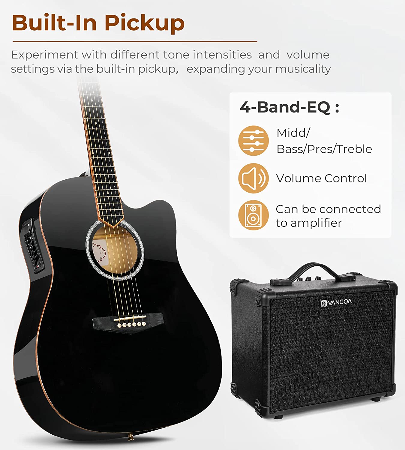 Vangoa Acoustic Electric Guitar 41 Inch Full Size Gloss Natural