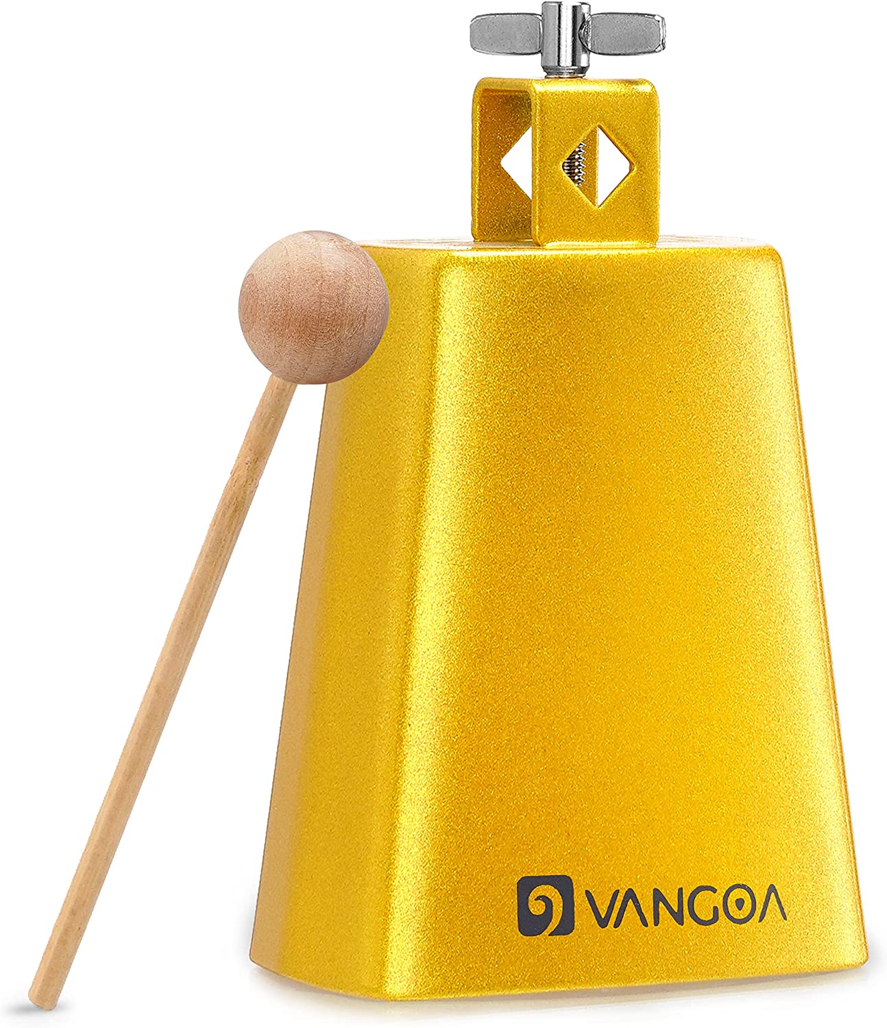 Vangoa 6 Inch Cow Bell With Mallet Beater Sticks Gold