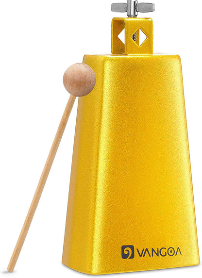 Vangoa 8 Inch Cow Bell With Mallet Beater Sticks Gold
