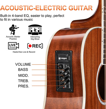 Vangoa VGE12-3 12 String Acoustic-electric Guitar Dreadnought Cutaway Sapele Body Natural Gloss