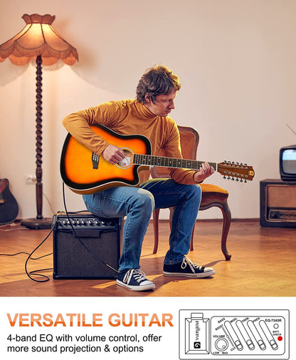 Vangoa 12 String Acoustic Electric Guitar Sunburst Gloss