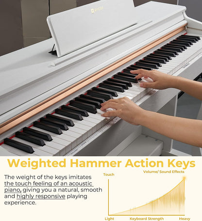 Vangoa VDP-H200 88 Key Weighted Digital Piano with Furniture Stand, Slide Key Cover White